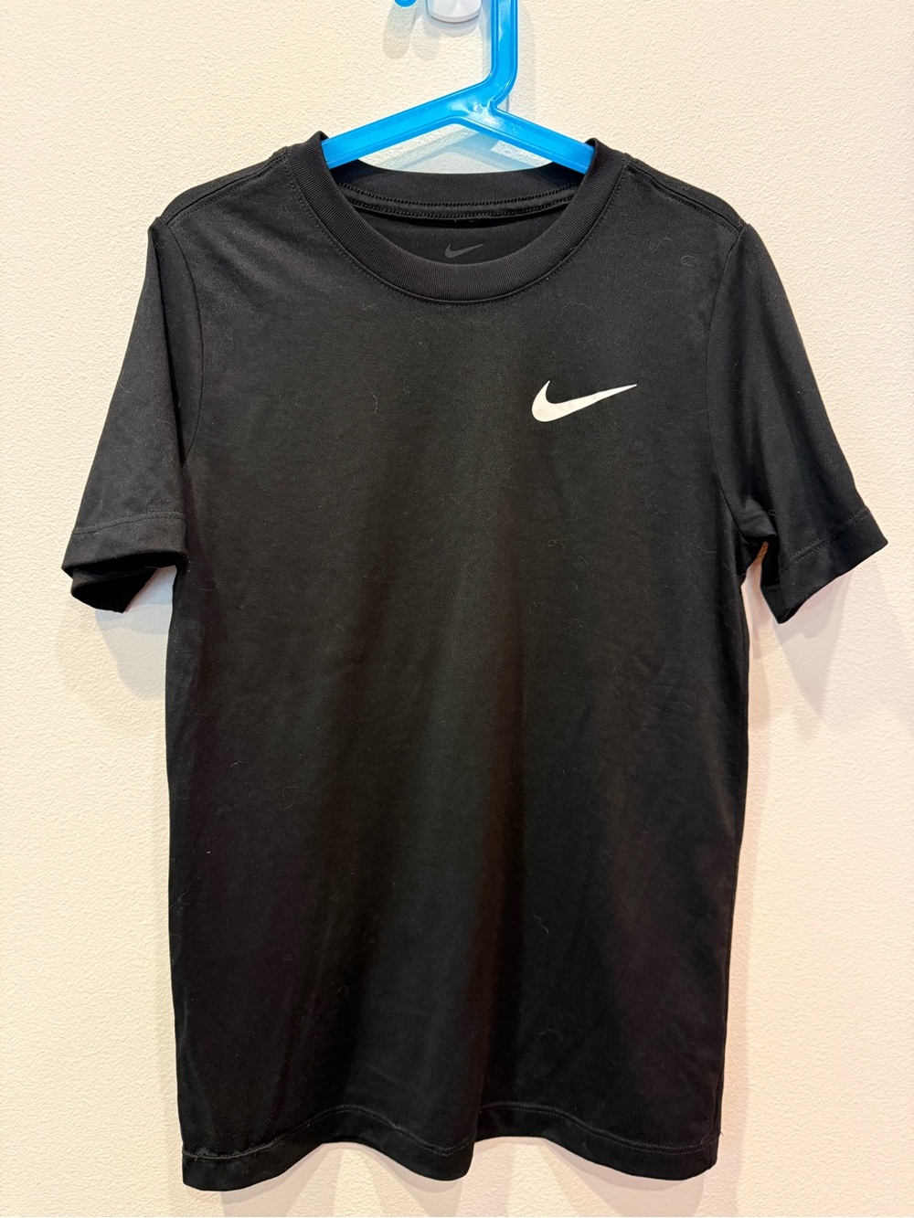 Nike Black Tee with White Swoosh - Kids Short Sleeve